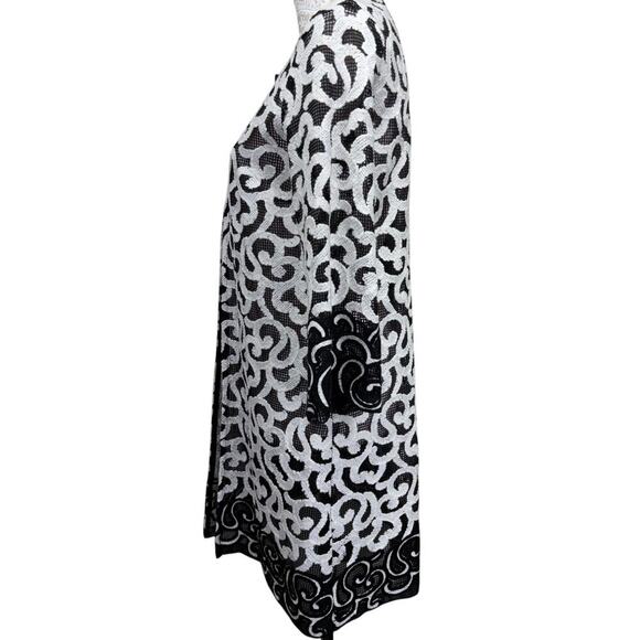 Joseph Ribkoff 3/4 Sleeve Topper Jacket Embroidered Mesh Black White Size 8 - Picture 5 of 7